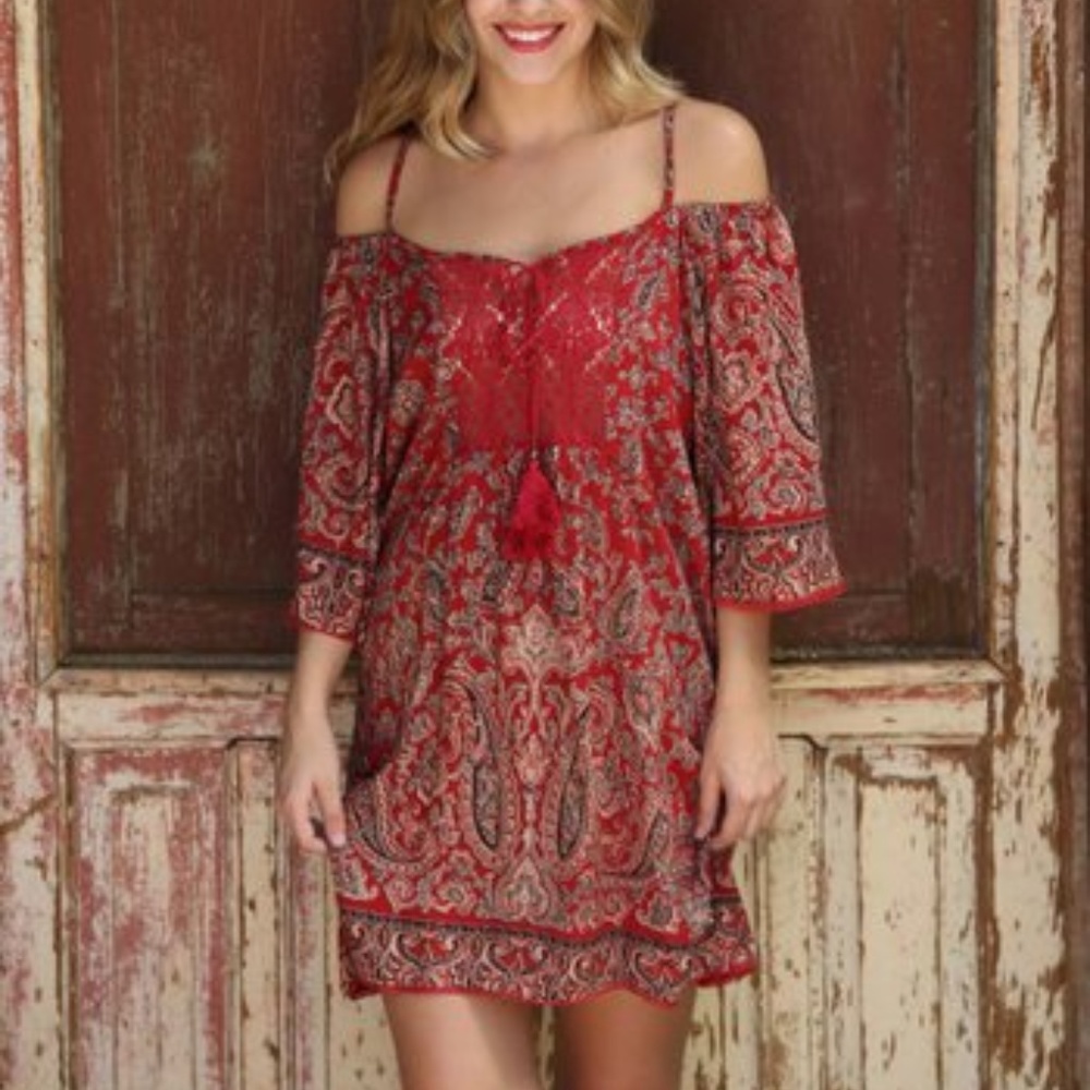 Country Paisley Off the Shoulder Dress